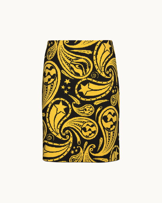 Ava Skirt in Black/Yellow Cosmic Paisley