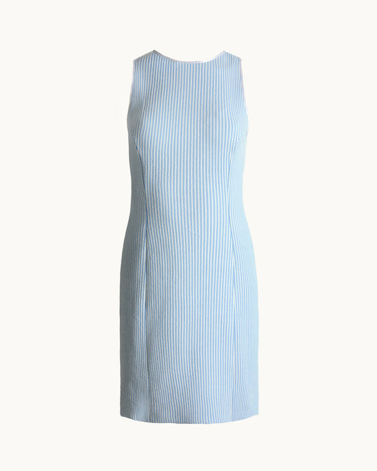 Isla Dress in Pale Blue Seersucker