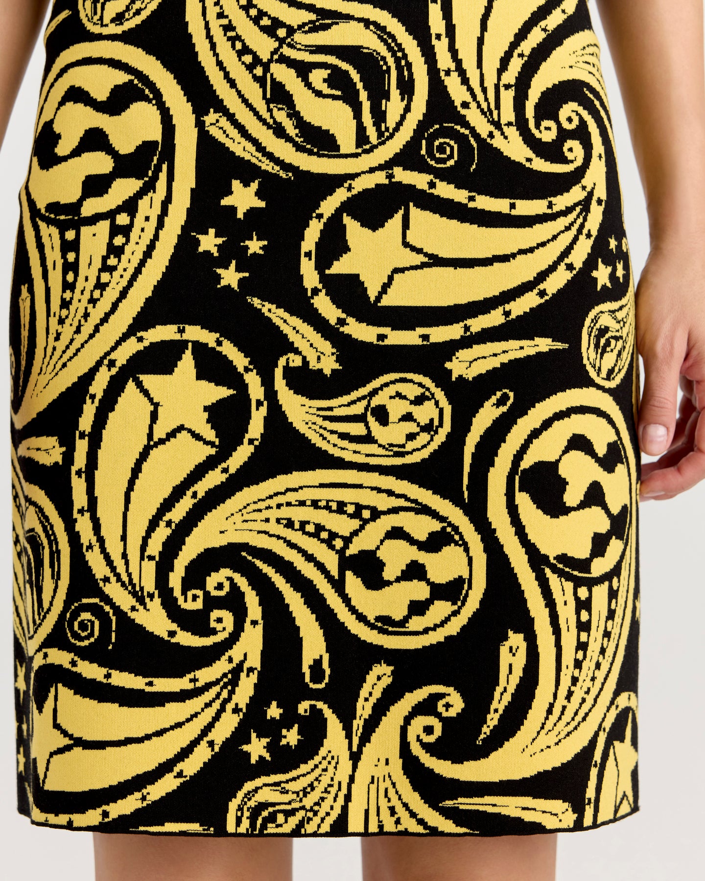 Ava Skirt in Black/Yellow Cosmic Paisley