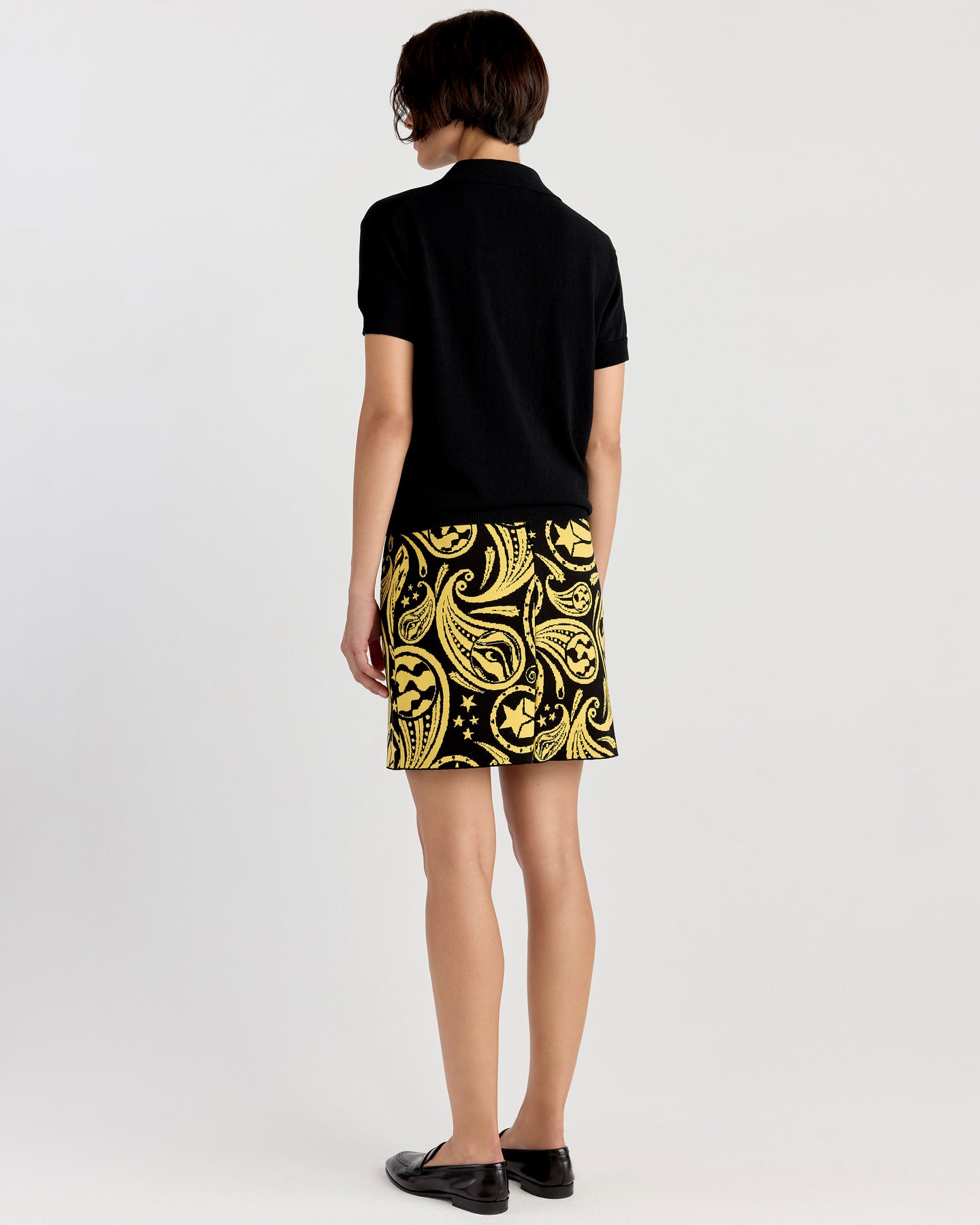Ava Skirt in Black/Yellow Cosmic Paisley