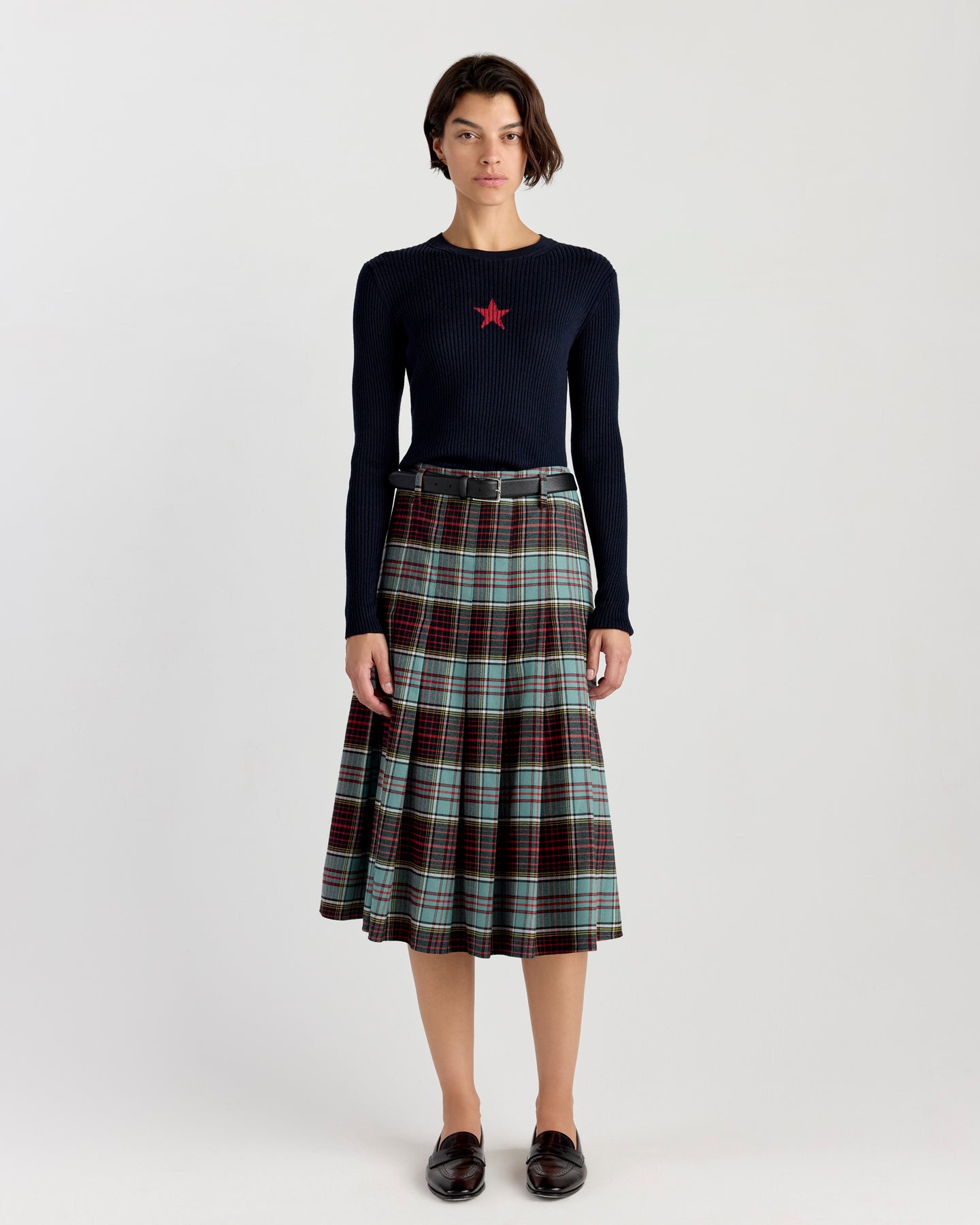 Floren Plaid Skirt in Sage/Red Combo