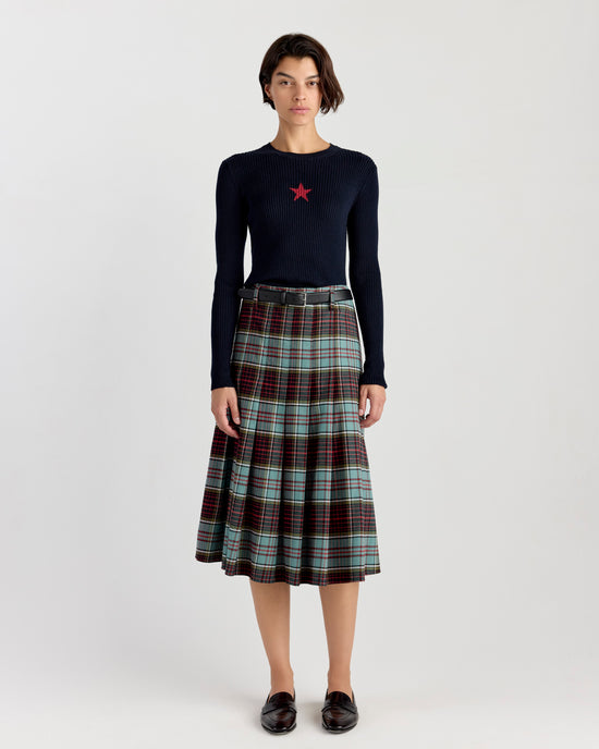 Floren Plaid Skirt in Sage/Red Combo
