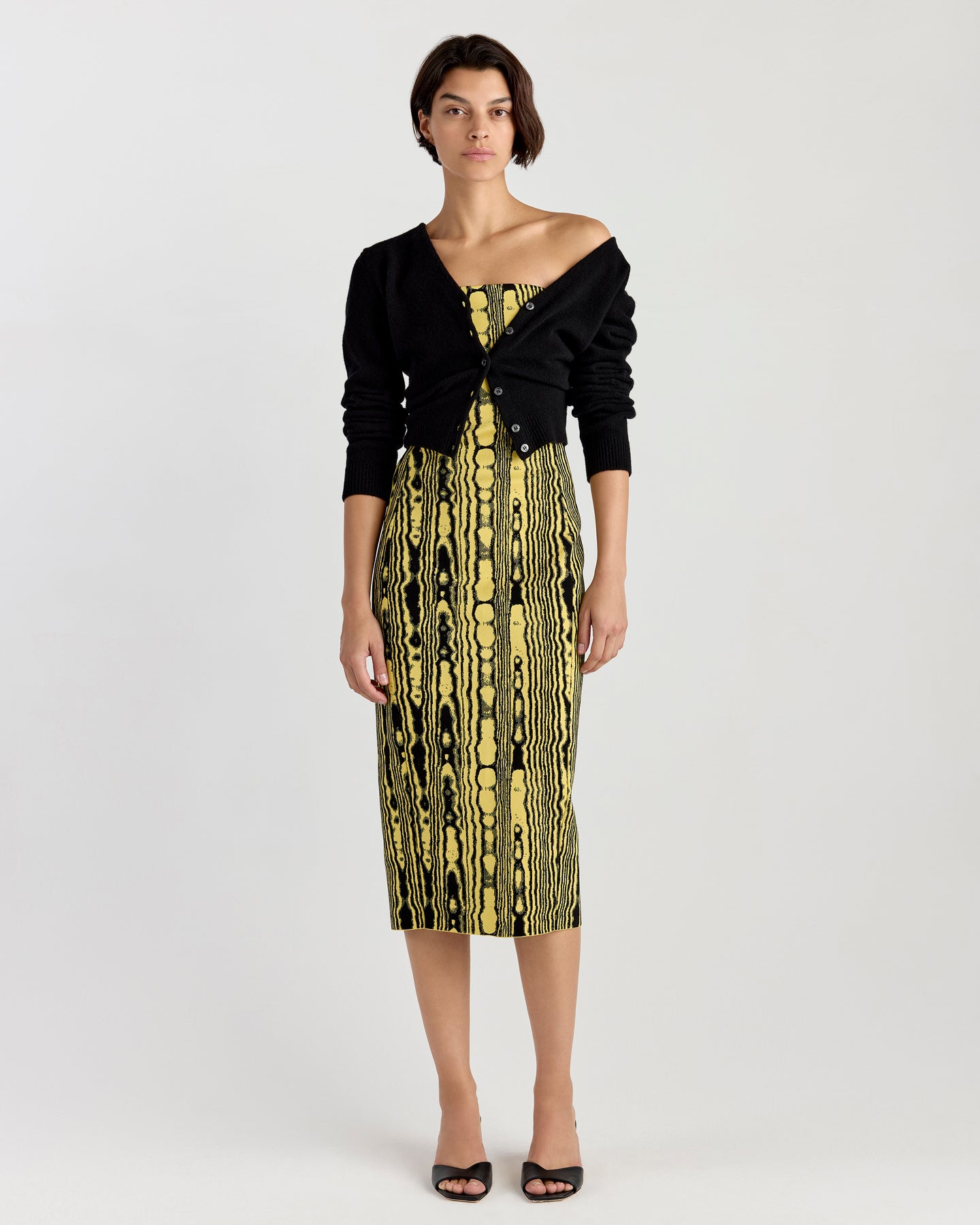 Stella Dress in Black/Yellow Moire
