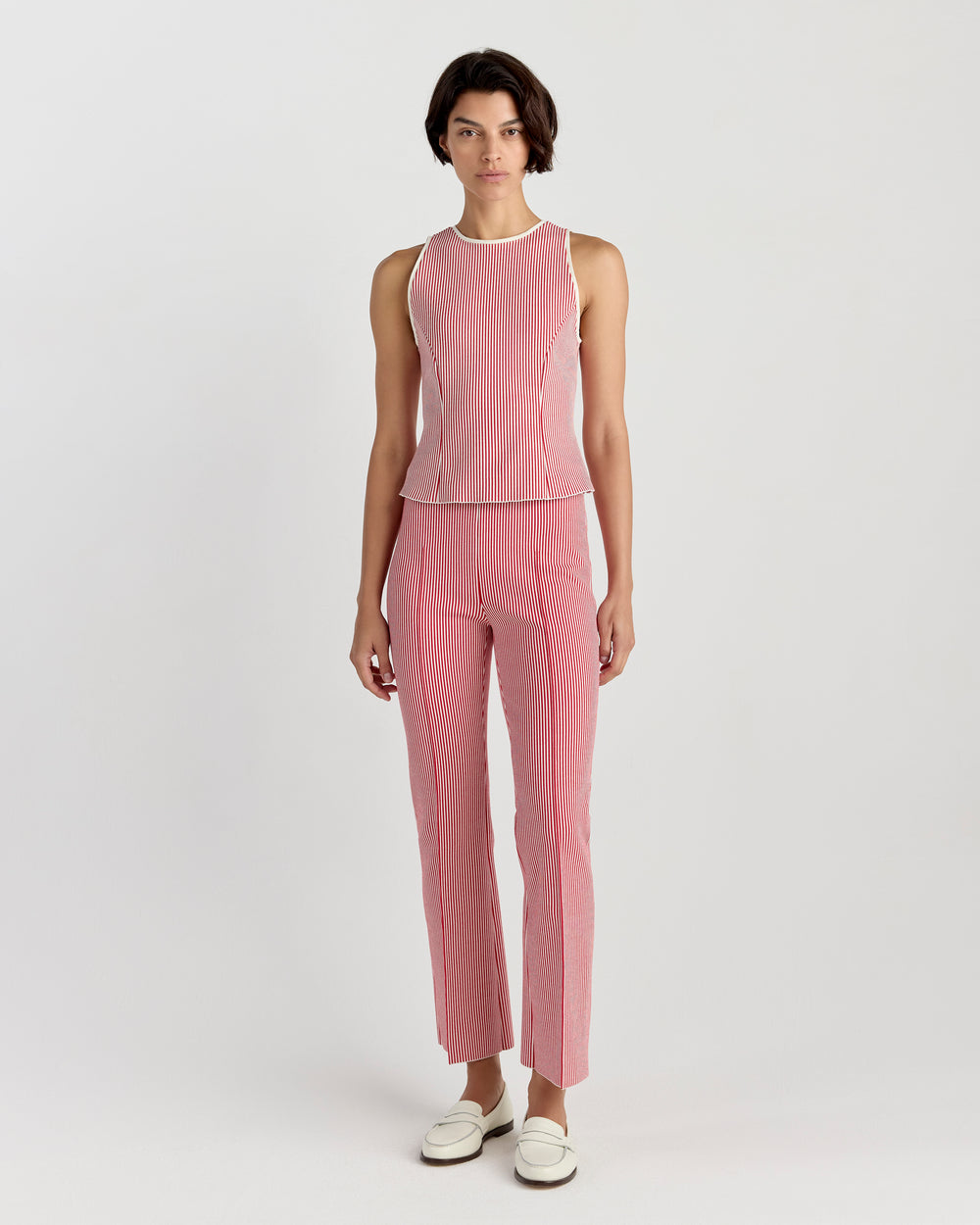 Kick Pant in Ivory/Red Seersucker