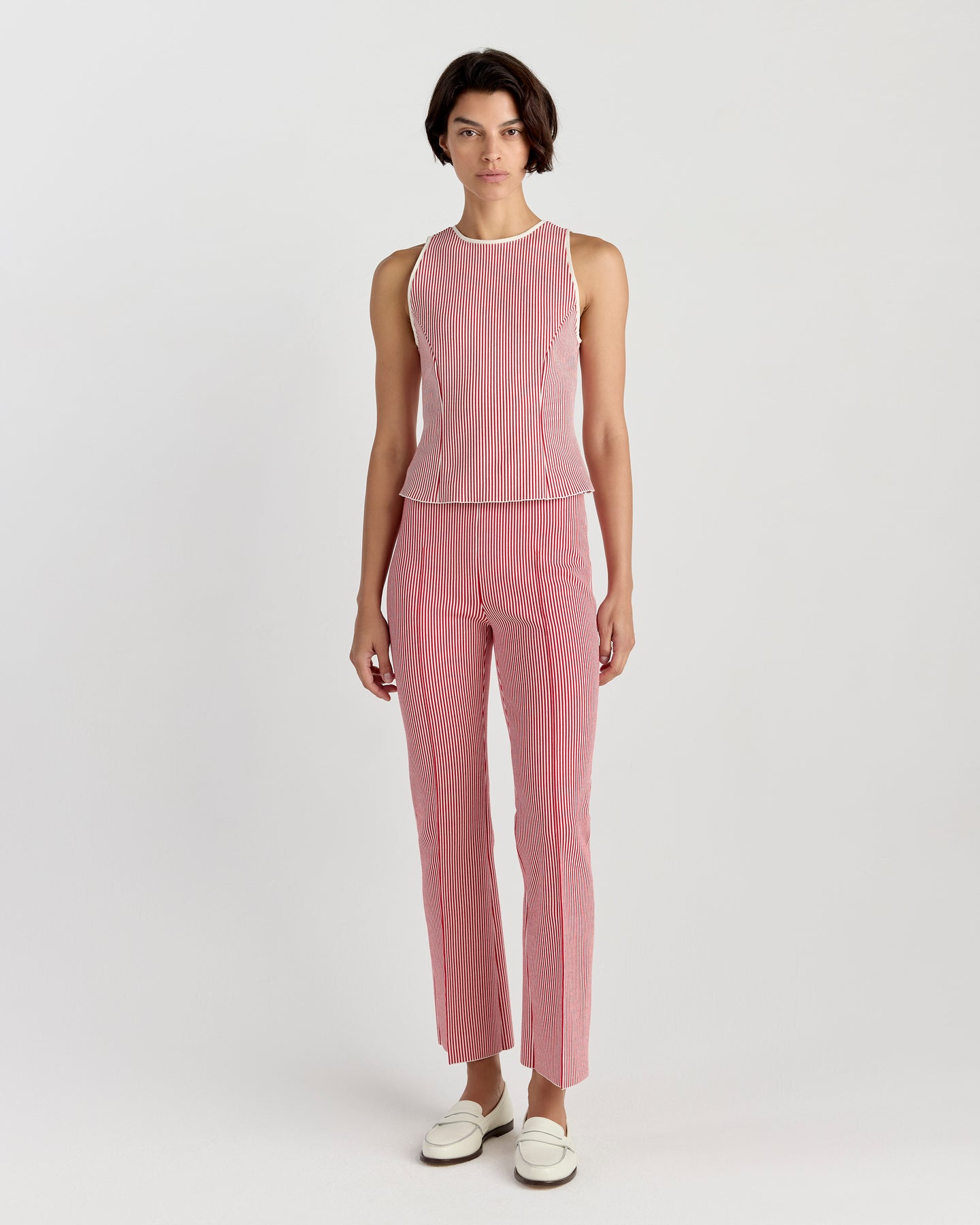Kick Pant in Ivory/Red Seersucker