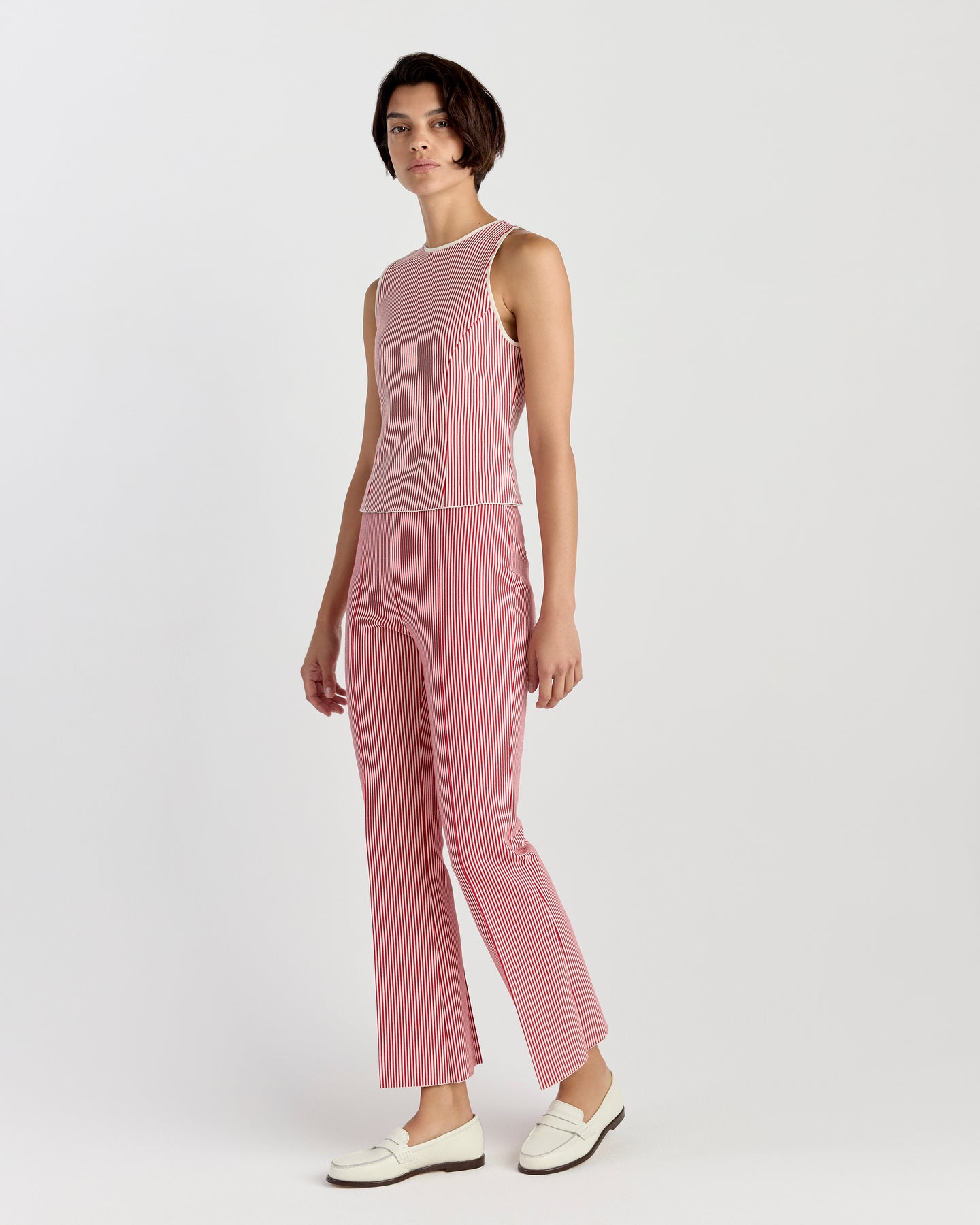 Sara Top In Ivory/Red Seersucker