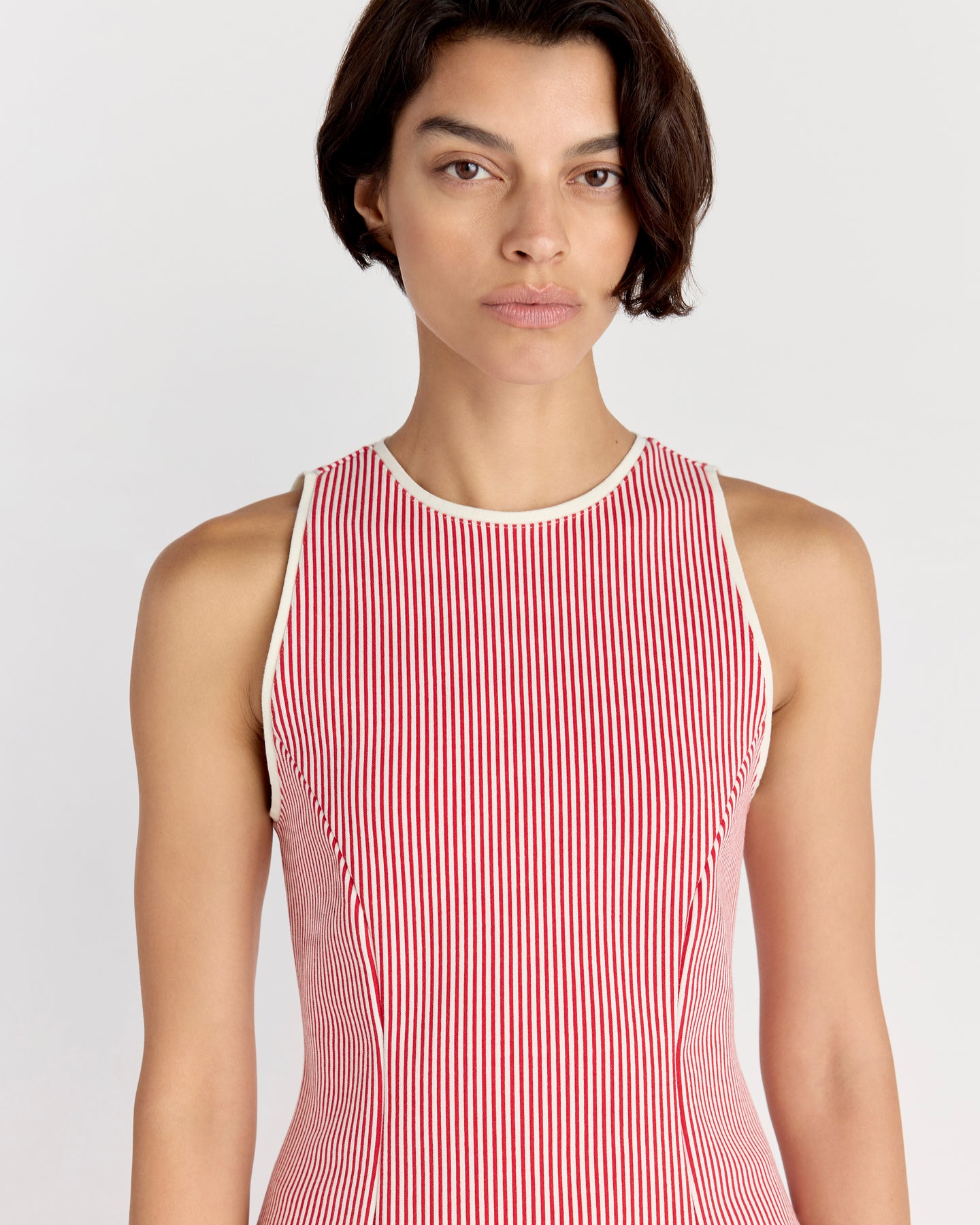Sara Top In Ivory/Red Seersucker