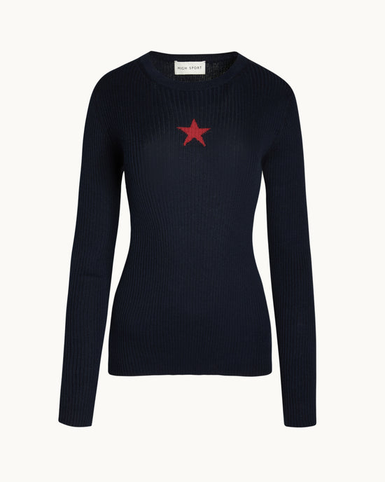 Marie Sweater in Dark Navy/Red