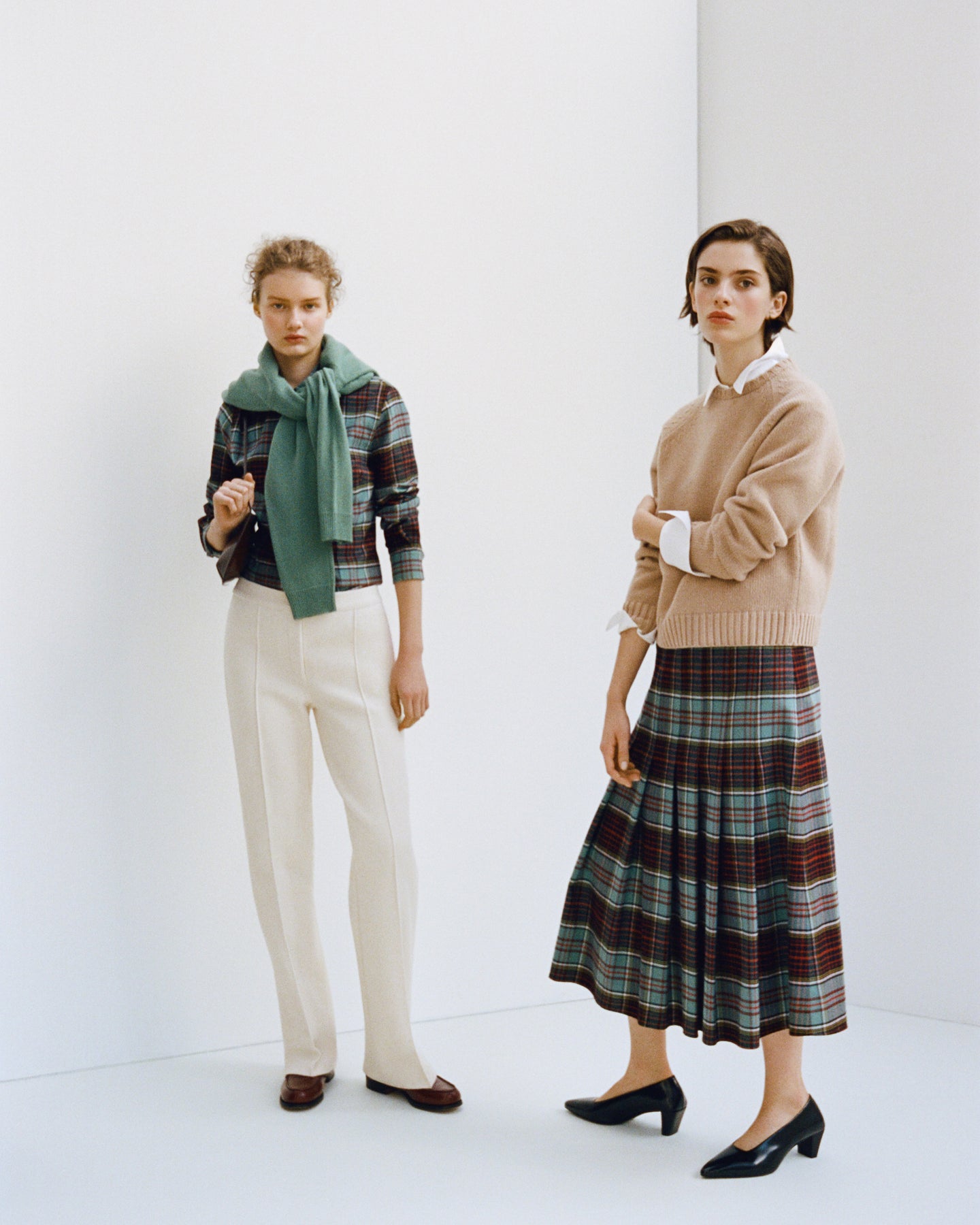 Floren Plaid Skirt in Sage/Red Combo