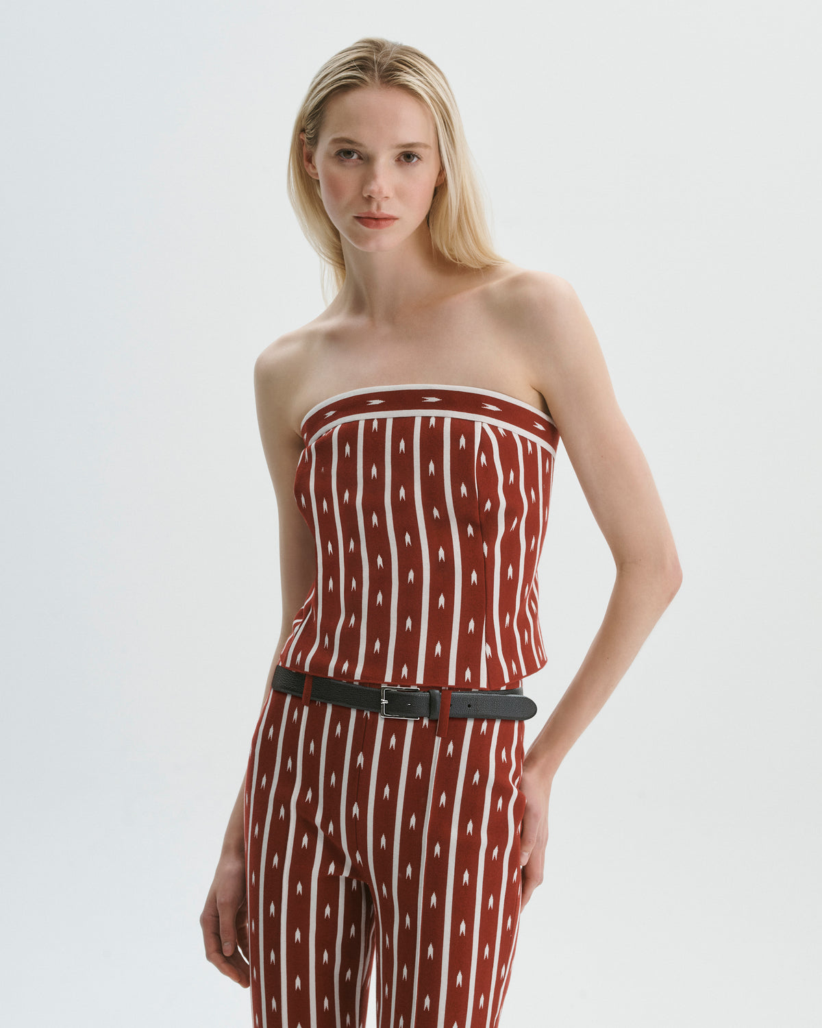 Dalia Bustier in Merlot/Ivory Arrow Stripe
